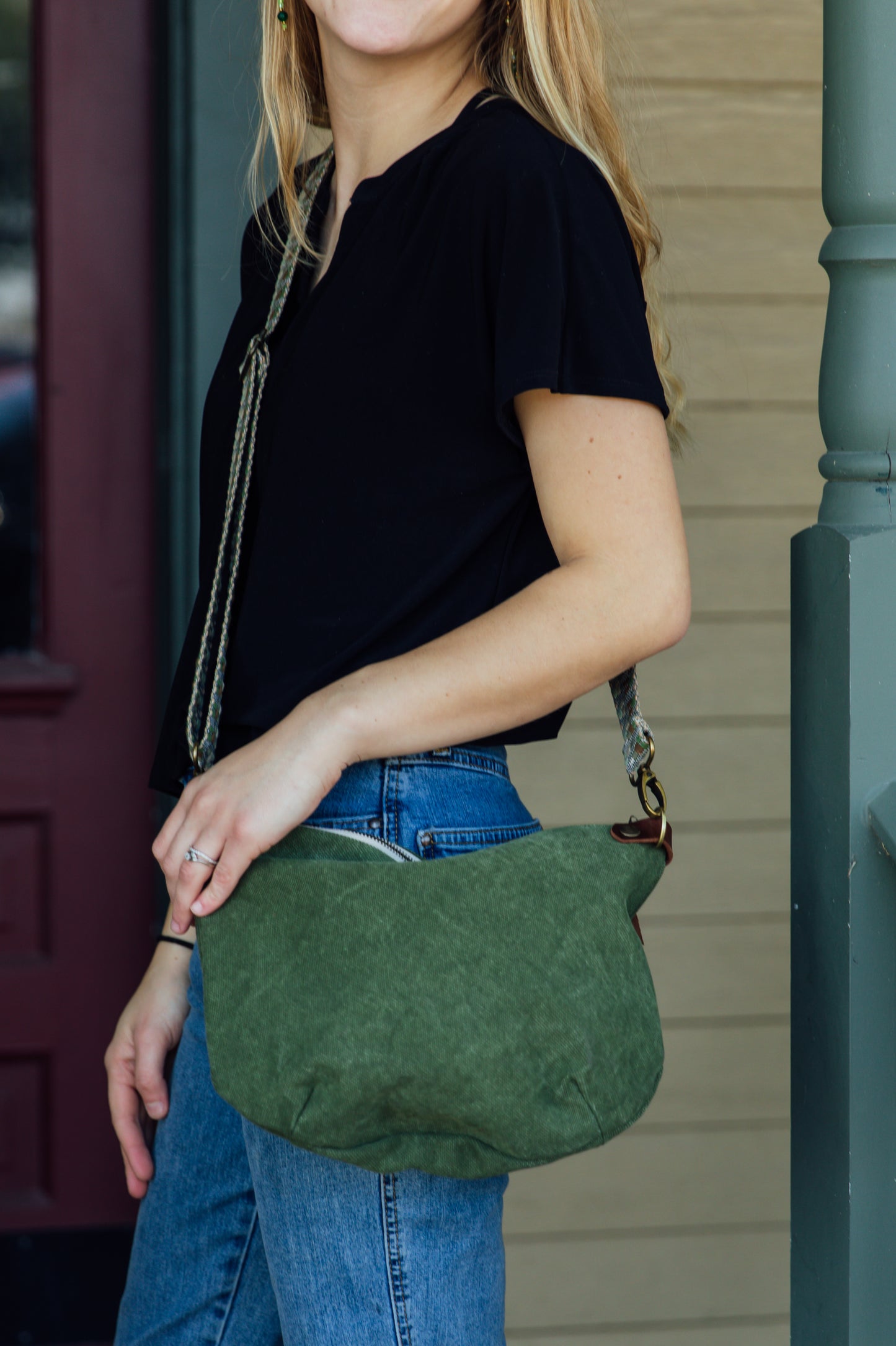 Thai Canvas Crossbody with Woven Strap