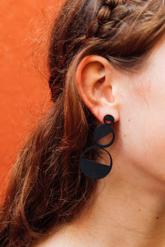 A close up of a person where the Sofia Wooden Earrings
