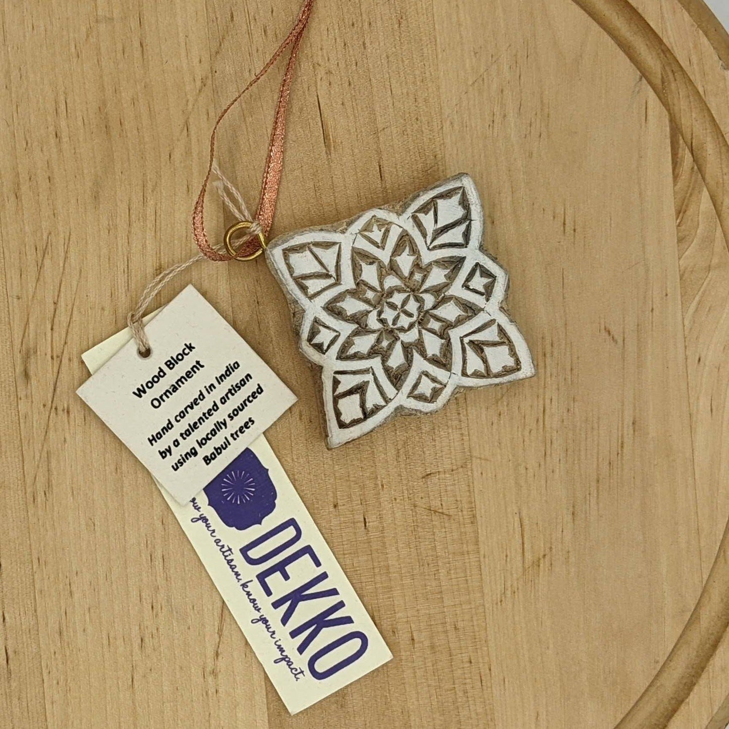 Hand Carved Star Wooden Block Ornament