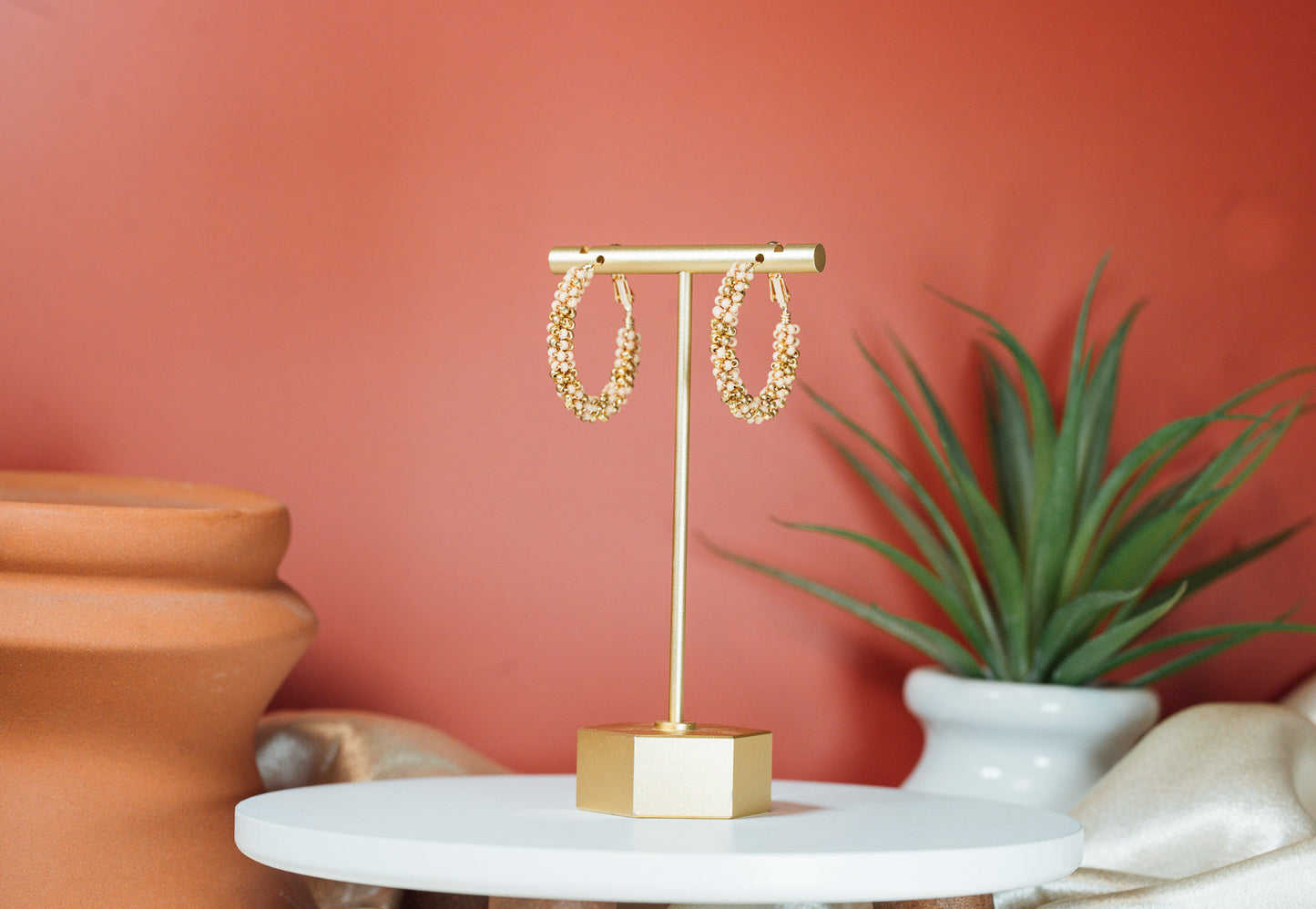 Jacaranda Beaded Hoop Earrings