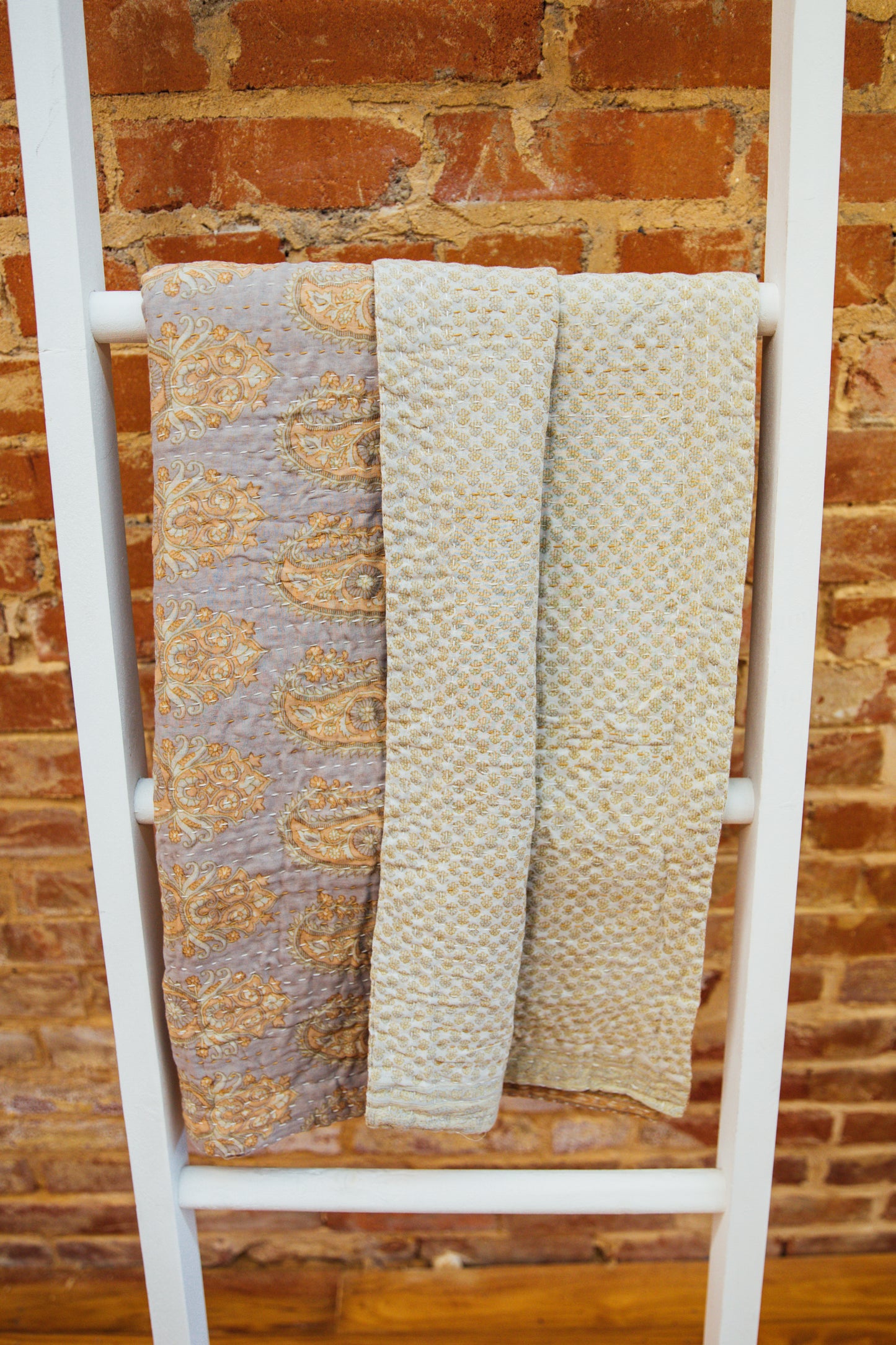 Tan Kantha Throw Blanket