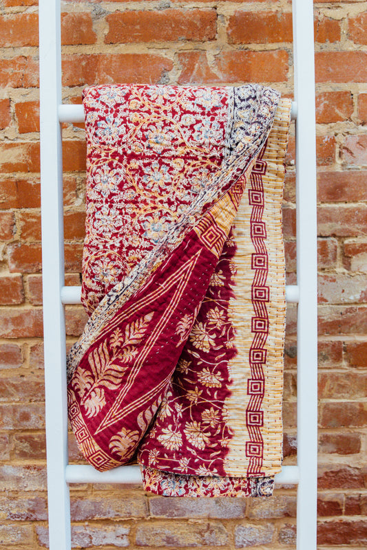 Crimson Kantha Blanket - Twin XL/Full