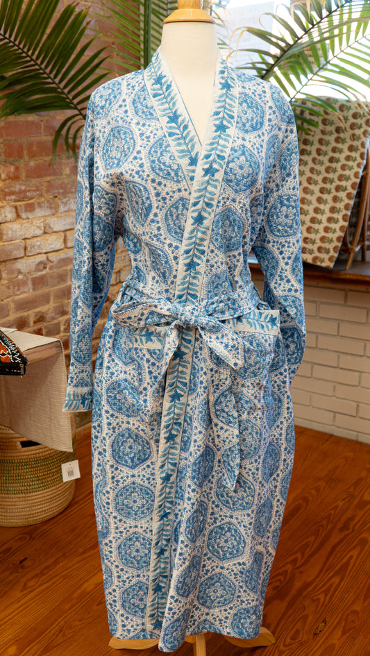 Hand-Blocked Waffle Cotton Robe