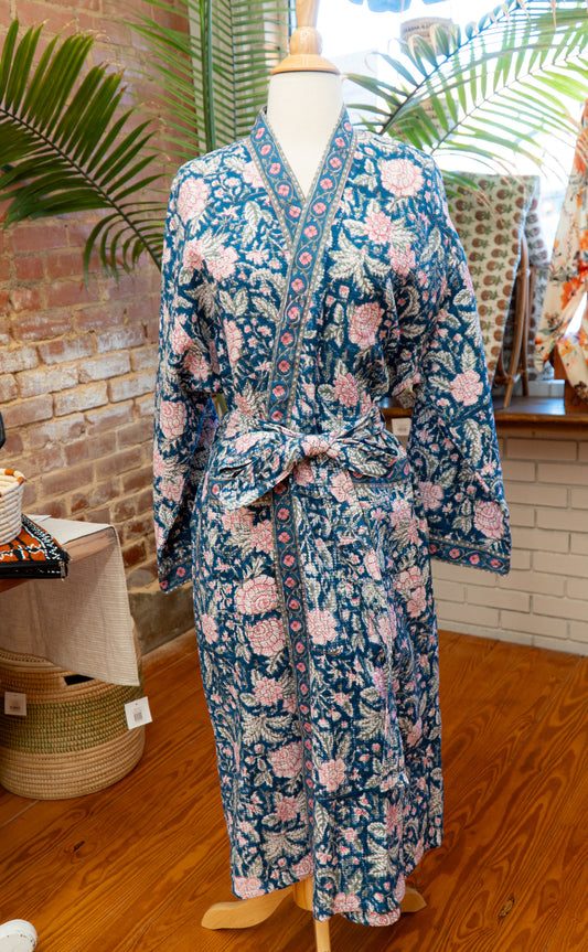 Hand-Blocked Waffle Cotton Robe