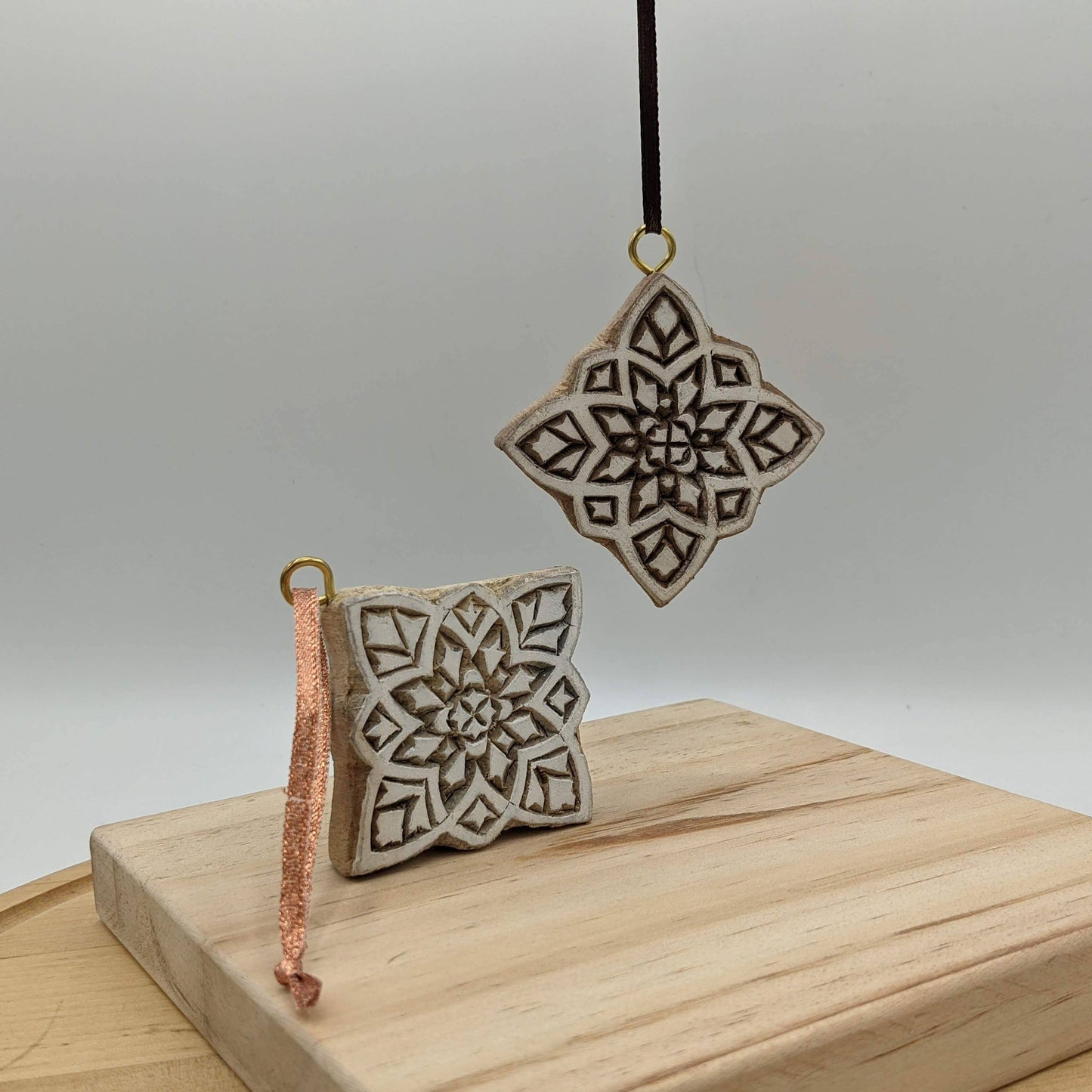 Hand Carved Star Wooden Block Ornament