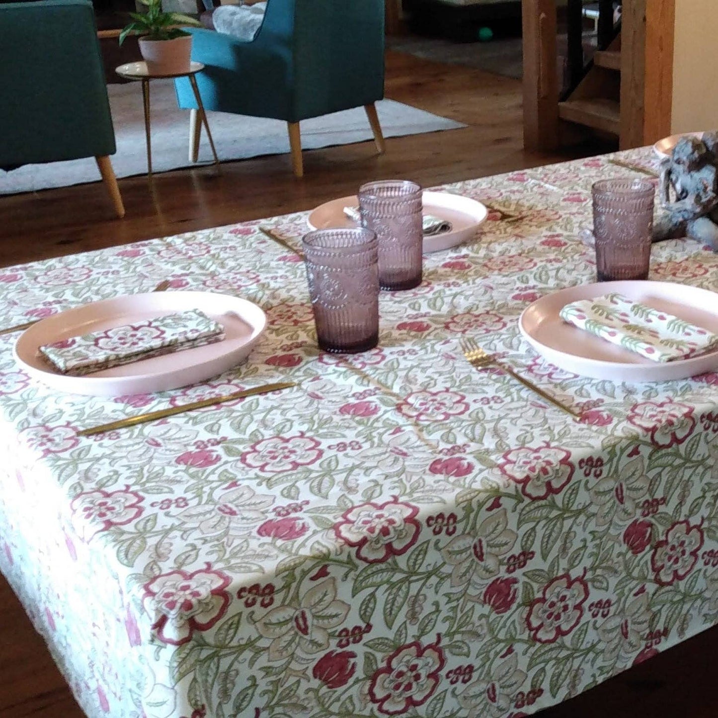Red & Green Floral Holiday Tablecloth